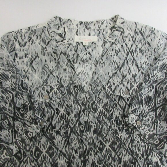 Vince Camuto Tura Tunic Top Sz Small Black White Blouse Short Sleeve Semi-Sheer - Picture 5 of 7
